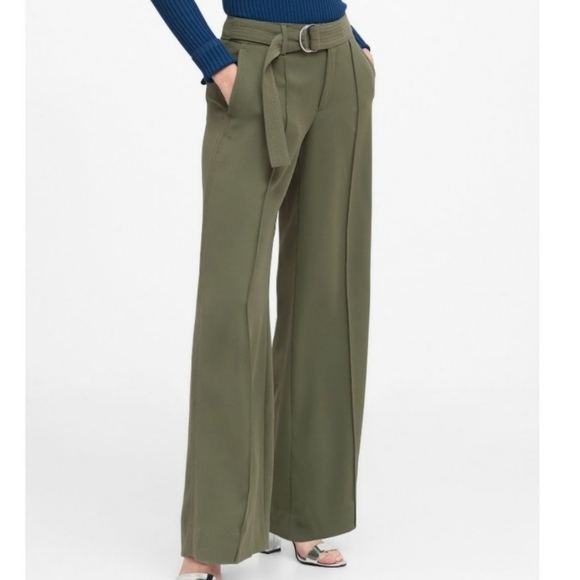 Banana Republic Pants - Banana Republic, New, Olive High Rise Wide Leg Belted Utility Pant, Size 10